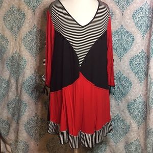 Open Sleeve Ruffle Hem Tunic Length Top